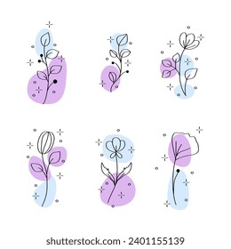 hand drawn leaf and flower decorative set elements