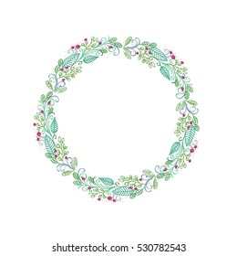 Hand drawn leaf and fruit circle frame
