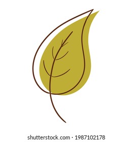 Hand drawn leaf green colorful. Isolated on white background. Vector botanical illustration. Hand-drawn doodle floral elements. Spring and summer flower and plant vector in line art or outline style. 