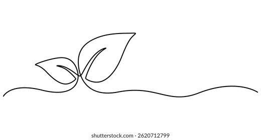 Ilustración de ícono de hoja dibujado a mano con Vector de concepto de doodle de una sola línea, brote de crecimiento de arte de línea continua. Planta de hojas de semilla de cultivo de suelo plántula eco natural concepto de granja de diseño de un boceto pro