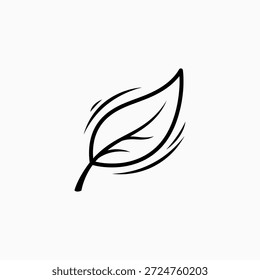 Handgezeichnete Blatt Linie Art Doodle mit Windbewegung. Einfache Schwarzweiß-Naturdarstellung.