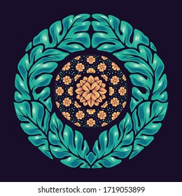 Hand drawn leaf Mandala for summer design for your work Logo merchandise t-shirt, stickers and Label, poster, greeting cards advertising business company or brands.