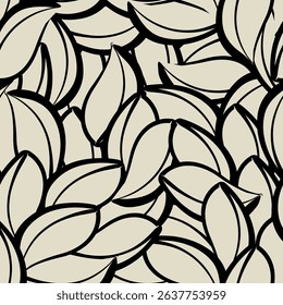 Hand Drawn Leaf Pattern. Leaves Ornamental Seamless Texture. Simple Floral Seamless Pattern. Botanical Vector Background. Flourish Nature Ornament Design for Fabric, Textile, Prints. Not AI