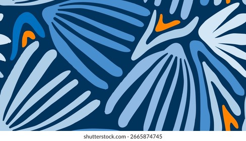 Handgezeichnetes Blattmuster. Hinterlässt abstrakte nahtlose Textur. Einfaches florales nahtloses Muster. Palmzweig, Vektorhintergrund. Blühende Natur Ornament Design für Stoff, Textilien, Prints. Keine AI