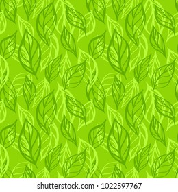 Hand drawn leaf seamless pattern. Tea leaves vector illustration. Repeatable background with botanical motif.