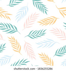 Hand drawn leaf seamless pattern design. Subtle pastel colors. Vector illustration for surface design, print, poster, icon, web, graphic designs.
