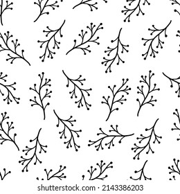 Hand drawn leaf seamless pattern. Doodle simple froral style. Leaf background vector illustration