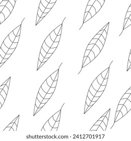 Hand drawn leaf seamless pattern, simple minimalistic doodle natural background