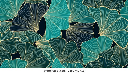 Hand Drawn Leaf Seamless Pattern. Hibiscus Leaves Ornament Texture. Linear Floral Seamless Pattern. Hibiscus Vector Background. Flourish Nature Ornament Design for Fabric, Textile, Prints. Not AI