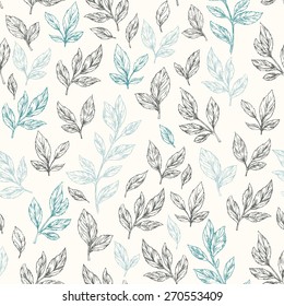 Hand drawn leaf seamless pattern. Vector illustration