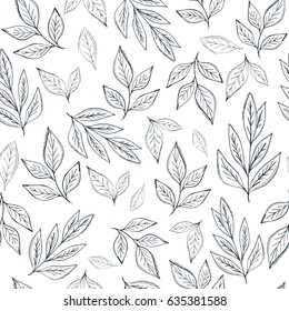 Hand Drawn Leaf Seamless Pattern.Tea  Vector Illustration