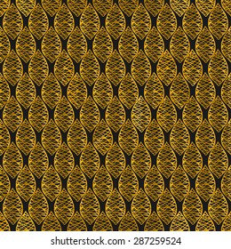 Hand drawn leaf shapes pattern in black and golden.