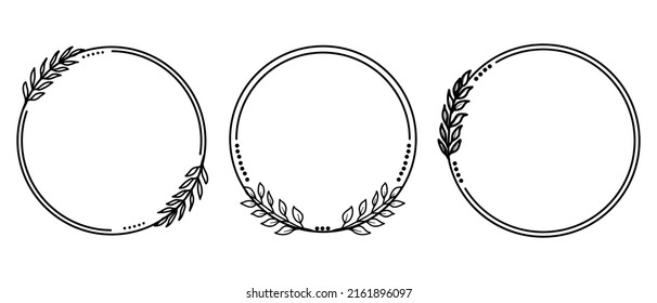 Hand drawn leaf wreath garden frame set.