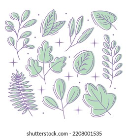 Hand drawn leaf's collection full color