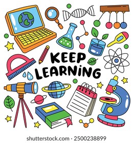 Hand drawn learning symbol and element in doodle style