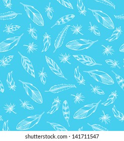Hand drawn leathers seamless pattern on blue background