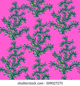 Hand drawn leaves, algae, abstraction. Vector seamless pattern