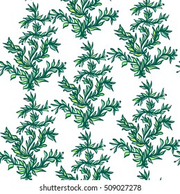 Hand drawn leaves, algae, abstraction. Vector seamless pattern