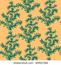 Hand drawn leaves, algae, abstraction. Vector seamless pattern
