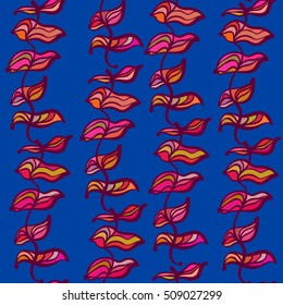 Hand drawn leaves, algae, abstraction. Vector seamless pattern