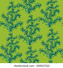 Hand drawn leaves, algae, abstraction. Vector seamless pattern