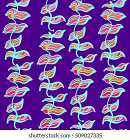 Hand drawn leaves, algae, abstraction. Vector seamless pattern