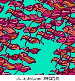 Hand drawn leaves, algae, abstraction. Vector seamless pattern