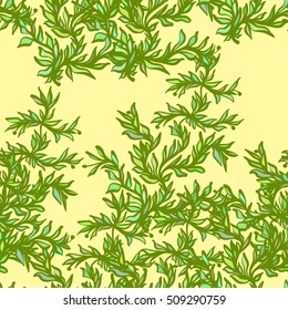 Hand drawn leaves, algae, abstraction. Vector seamless pattern
