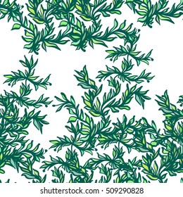 Hand drawn leaves, algae, abstraction. Vector seamless pattern