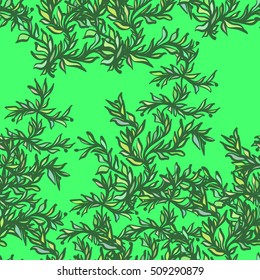 Hand drawn leaves, algae, abstraction. Vector seamless pattern