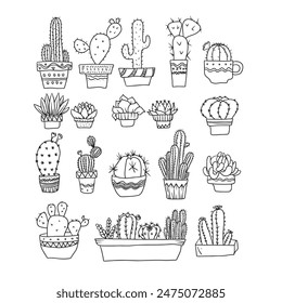hojas dibujadas a mano y elemento de Vector de cactus