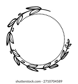 Marco decorativo de borde de círculo de hojas dibujadas a mano. Ilustración vectorial.