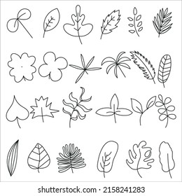 hand drawn leaves doodle set vector illustration