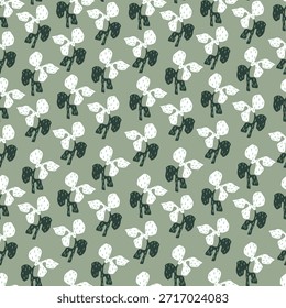 Hand drawn leaves and dots on mint background. Vector illustration with leaves white and dark green colors