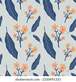 hand drawn leaves and floral pattern