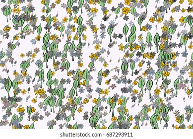 Hand drawn leaves & flowers illustrations background, good for graphic design, invitations cards, flyers, wallpapers, booklets or posters Vector graphic.