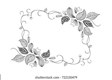 Hand Drawn Leaves Frame. Frame and Border Design Element