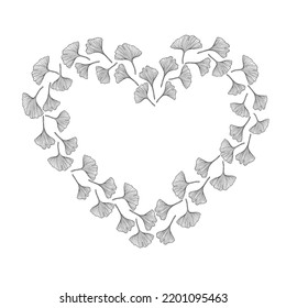Hand drawn leaves hearts vector frame. Floral wreath with leaves for wedding and holiday invite or card Decorative elements for design. Isolated. Vector hand drawn background,vintage and rustic styles