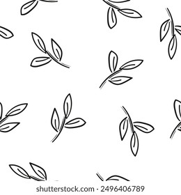 Hand Drawn Leaves ink monochrome seamless pattern, trend in textile vector background, ink floral fabric