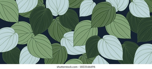 Hand drawn leaves line arts Vector  background, Abstract leaf pattern, Autumn wallpaper, Tropical leaves design for fabric, Wrapping paper, prints, Vector illustration.