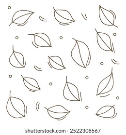 Línea de hojas dibujadas a mano caída en la temporada de otoño. Ilustración vectorial