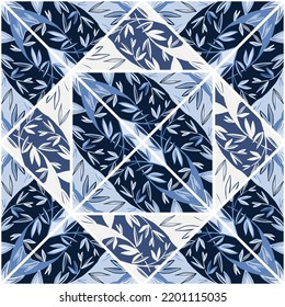 Hand drawn leaves mosaic seamless pattern. Creative botanical foliage endless wallpaper. Palm leaf tile. Decorative backdrop for fabric design, textile print, wrapping, cover. Vector illustration