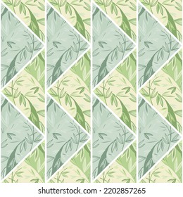 Hand drawn leaves mosaic seamless pattern. Creative botanical foliage endless wallpaper. Palm leaf tile. Decorative backdrop for fabric design, textile print, wrapping, cover. Vector illustration