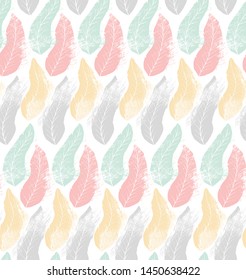 Hand drawn leaves noisy seamless pattern