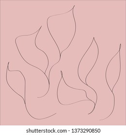 hand drawn leaves on delicate pink background