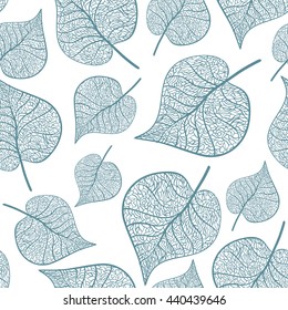 Hand drawn leaves on white background. Vector seamless pattern.