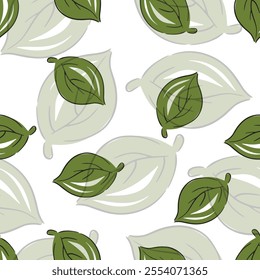 Hand drawn leaves pattern featuring various shades of green on a white background designed for textile use vector illustration
