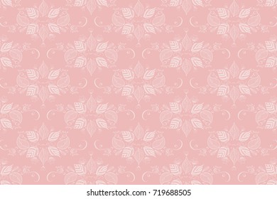 Hand Drawn Leaves Pattern on Pink Vector Background