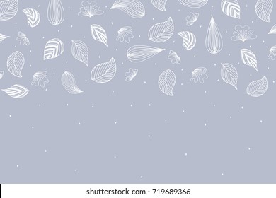 Hand Drawn Leaves Pattern On Blue Vector Background