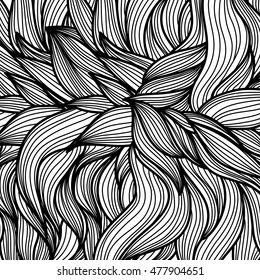 Hand drawn leaves pattern. Scetch of background with abstract shapes illustration.